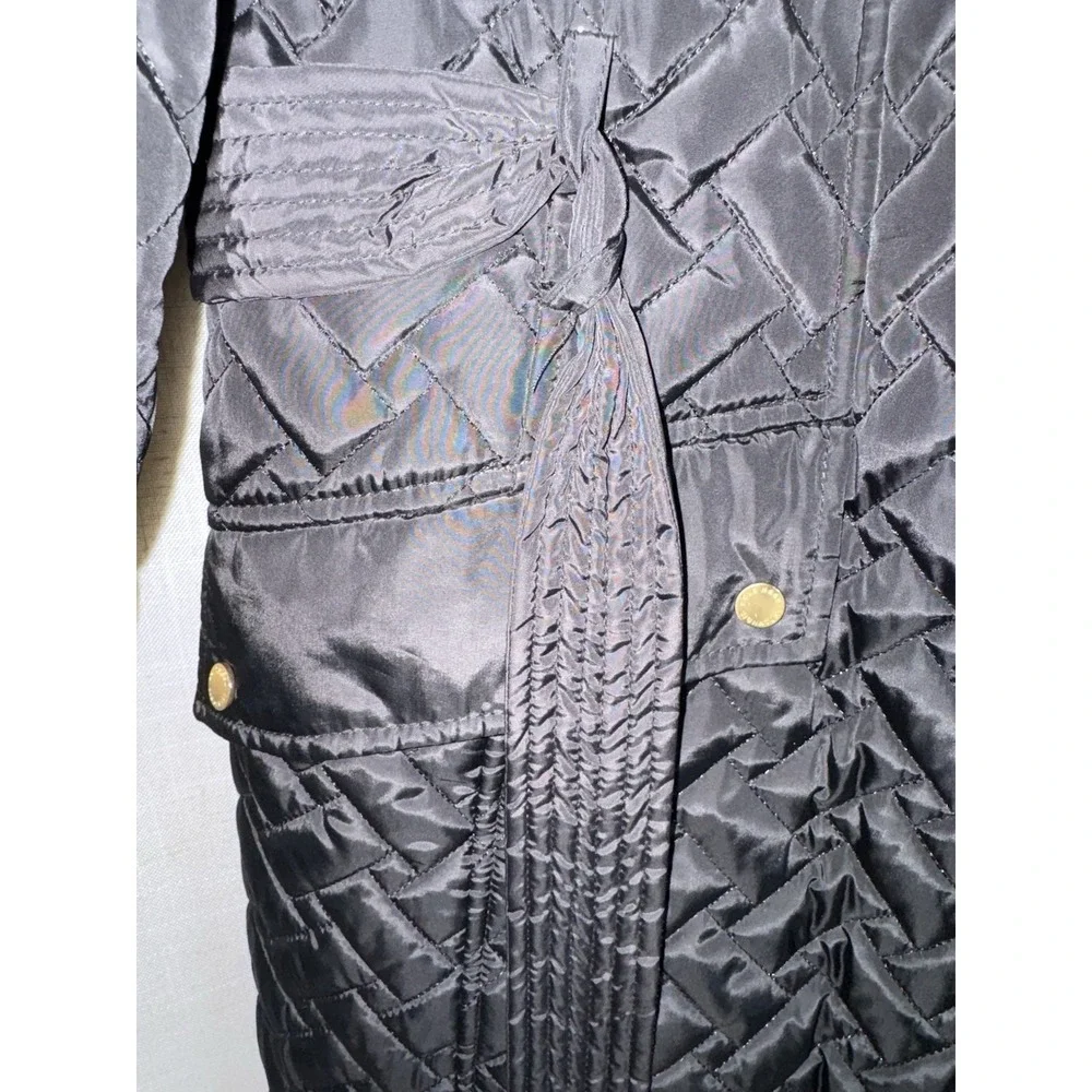Cole Haan Signature Women's XL‎ Quilted Jacket Coat Black Belted Belt Long Hood